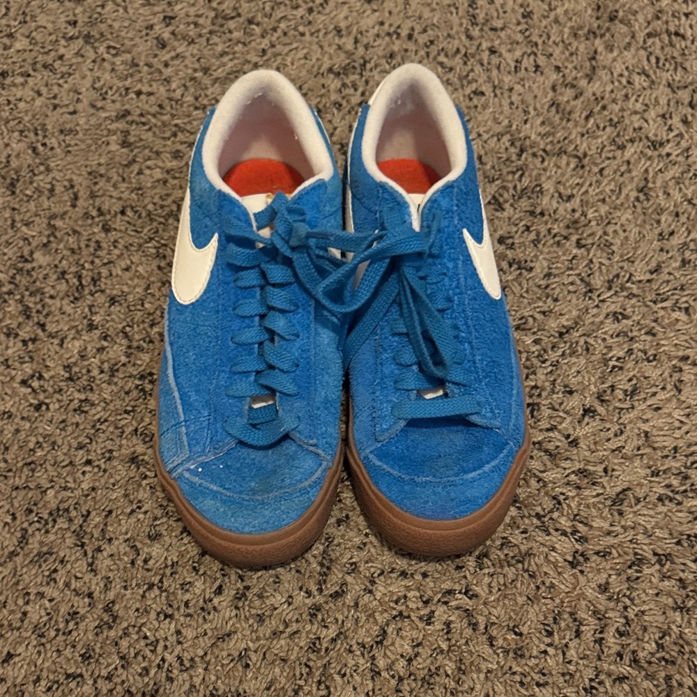 Nike Blue Suede Low-Top Sneakers with White Swoosh